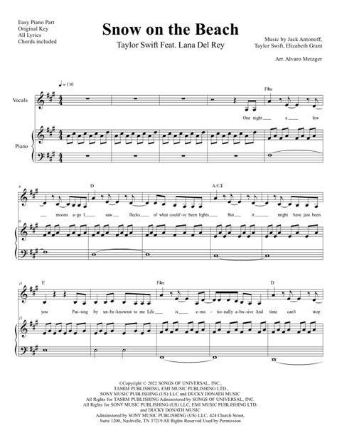 snow on the beach lana piano sheet