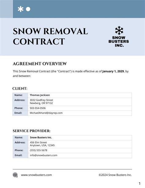 Snow Removal Contract Template SampleTemplatess SampleTemplatess