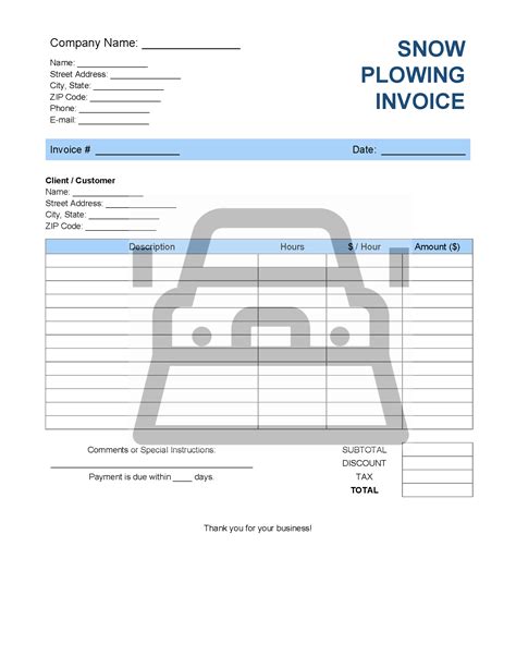 Free Snow Plowing Invoice Template Printable Templates