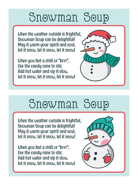 Snowman soup free printable tag and instructions Christmas eve