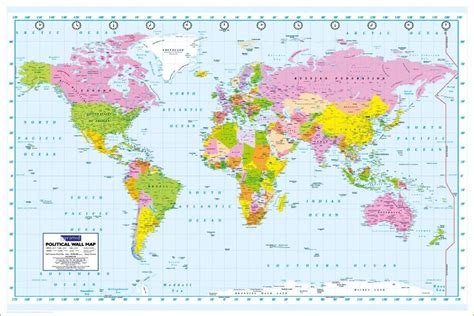 svart, vitt & rött Nytt konsttryck Världskarta i svartvitt