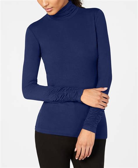 so chic ruched turtleneck top classic blue