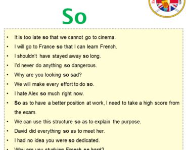 so in a sentence examples