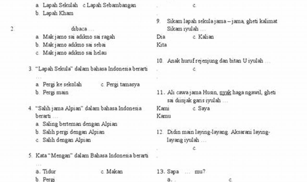Soal Bahasa Lampung Kelas 4 Semester 2 Dan Kunci Jawaban
