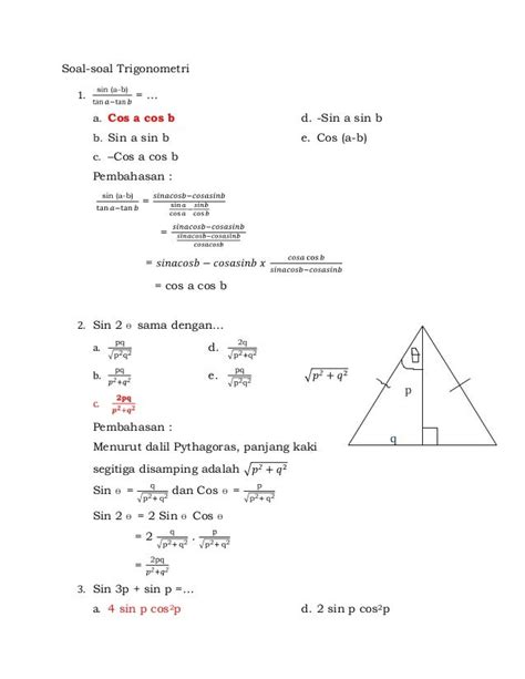 Soal dan Jawaban Trigonometri Kelas 10