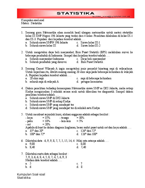 Contoh Soal Matematika Smp Kelas 9 Statistika Dan Pembahasannya