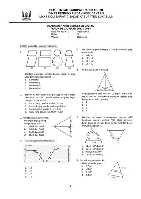 Soal Pas Matematika Kelas 9 Semester 1