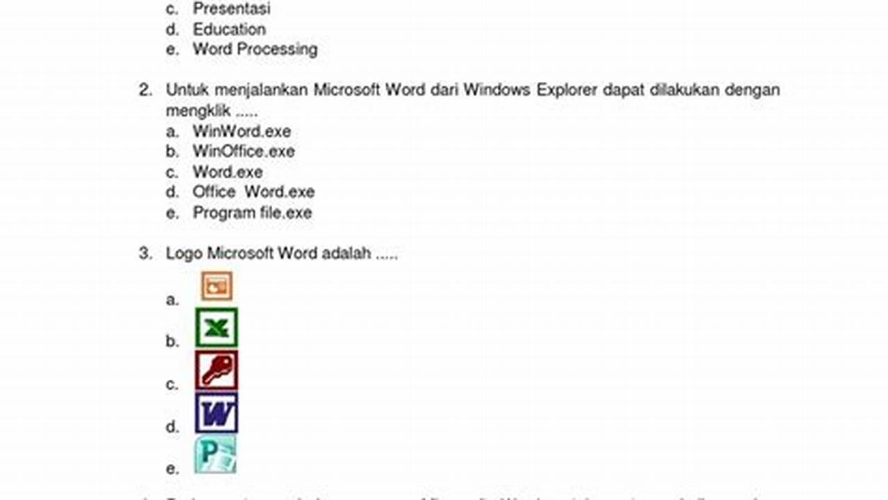 Soal Pilihan Ganda Microsoft Word Dan Kunci Jawaban