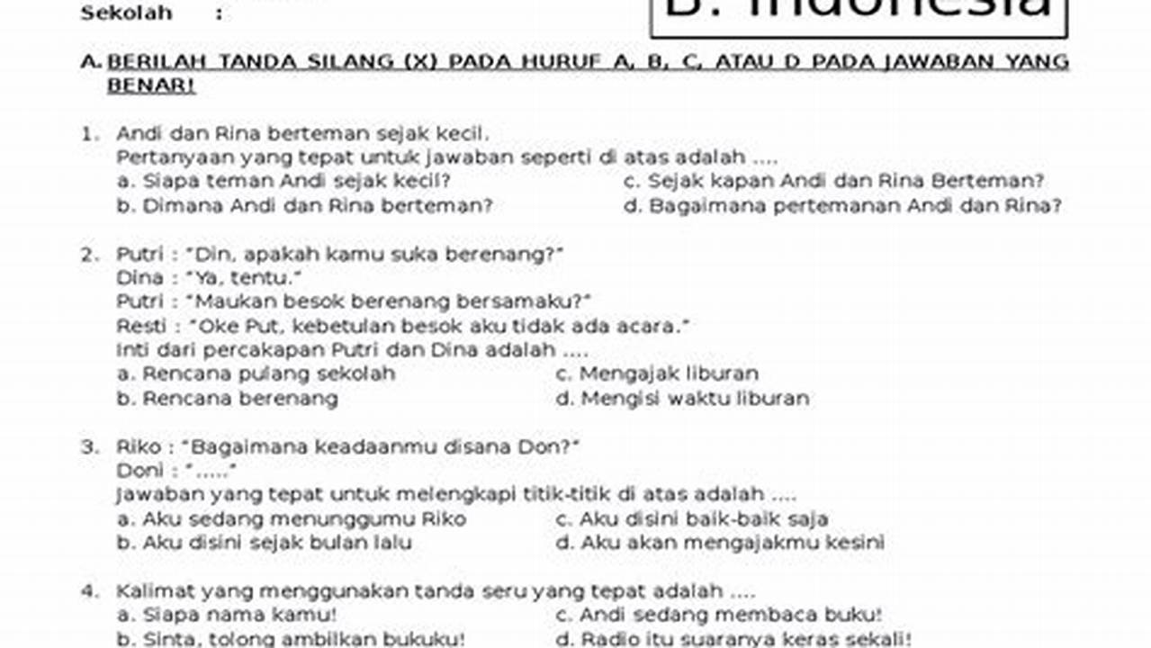 Soal PTS Bahasa Indonesia Kelas 7 Semester 2