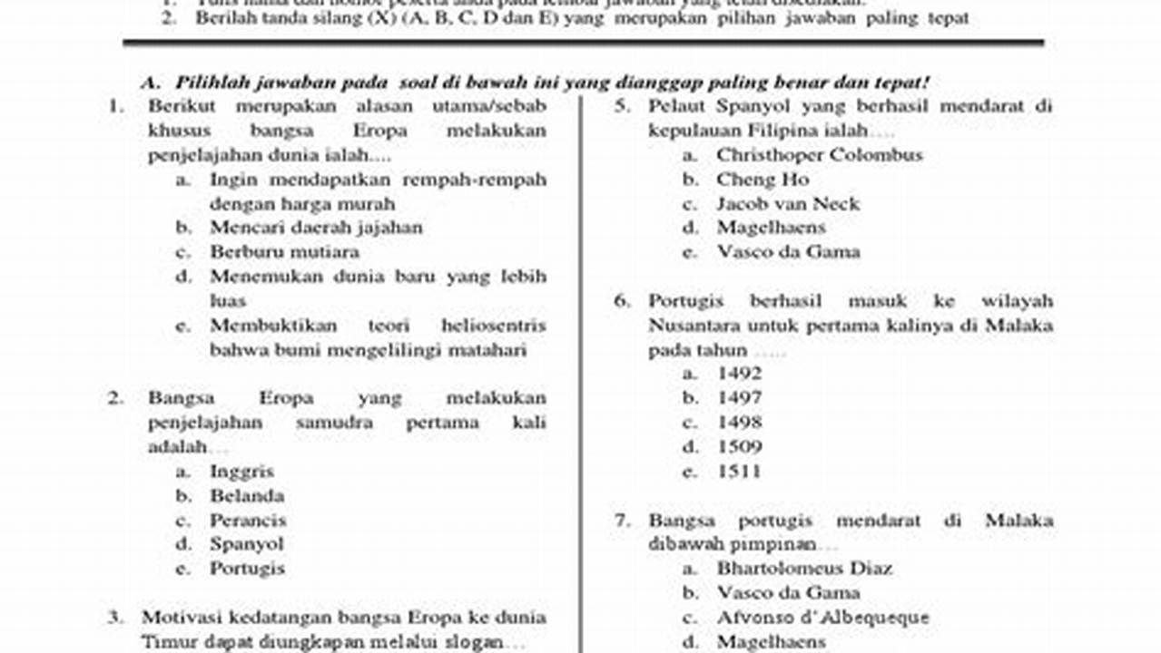 Soal PTS Sejarah Indonesia Kelas 11 Semester 2