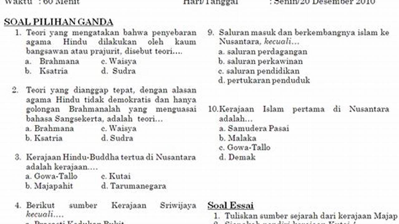 Soal PTS Sejarah Indonesia Kelas 12 Semester 2
