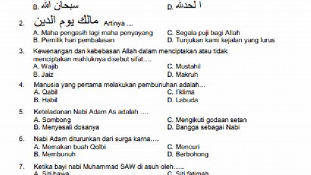 Soal Sumatif Akhir Semester Agama Islam SD