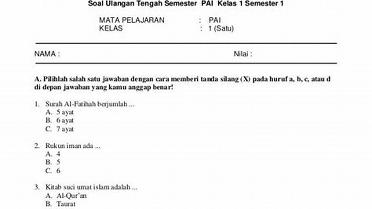 Pertanyaan Ujian Akhir Semester (UAS) Pendidikan Agama Islam (PAI) Kelas 11 Semester 1