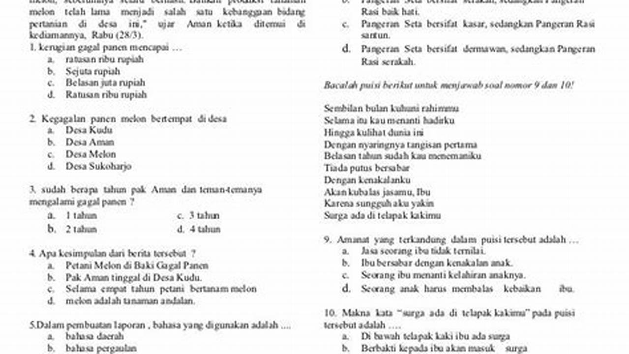 Referensi Soal Ujian Kelas 6 Bahasa Indonesia Terlengkap