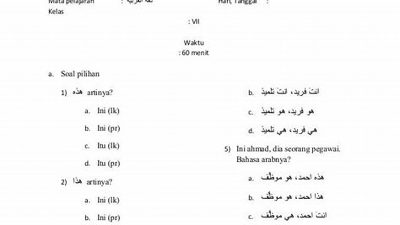 Soal Uts Bahasa Arab Kelas 7 Semester 1