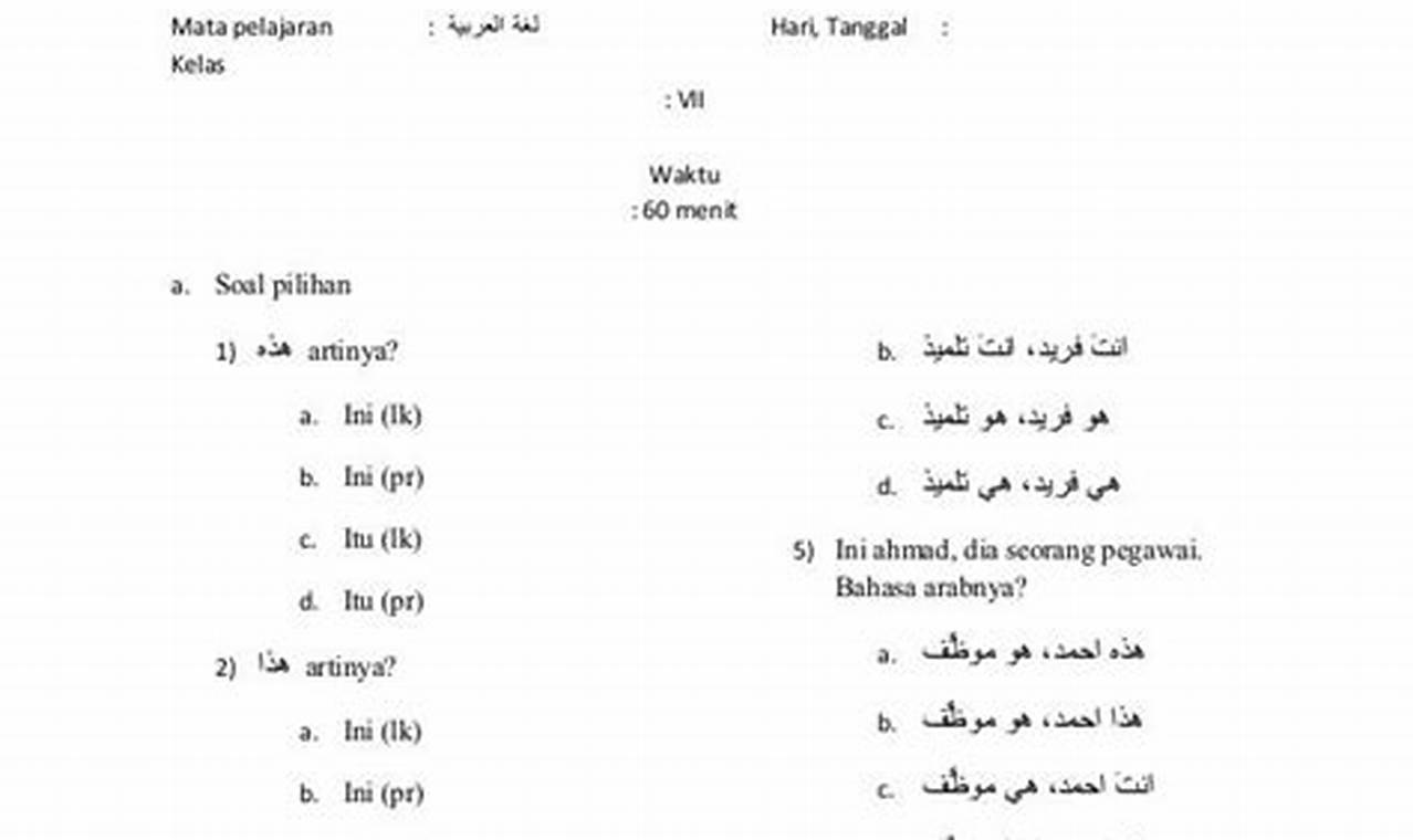 Soal Uts Bahasa Arab Kelas 7 Semester 1