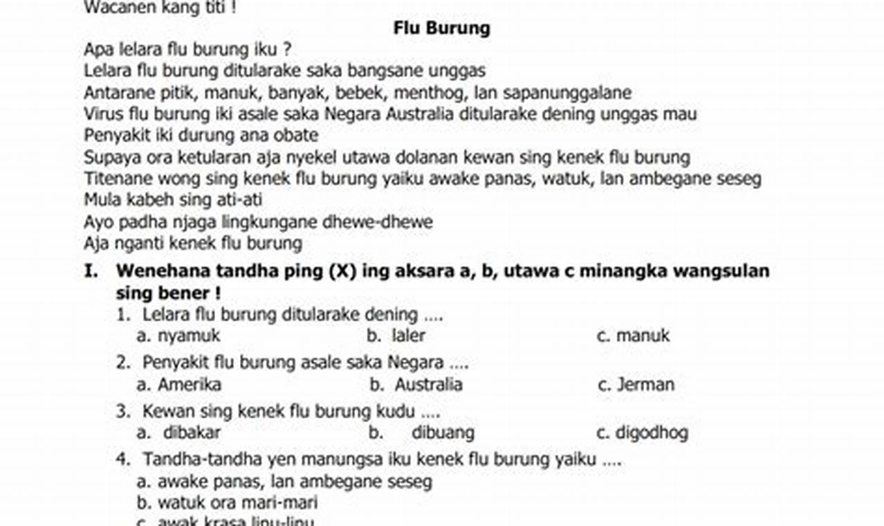 Soal UTS Bahasa Jawa Kelas 9 Beserta Kunci Jawaban