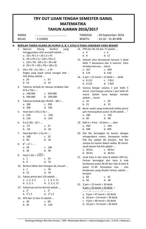 Soal UTS Kelas 5 Semester 1