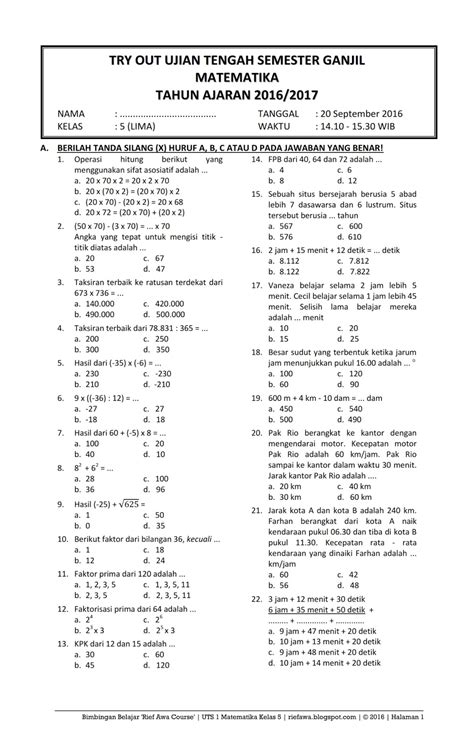 Soal Uts Mtk Kelas 5 Semester 1