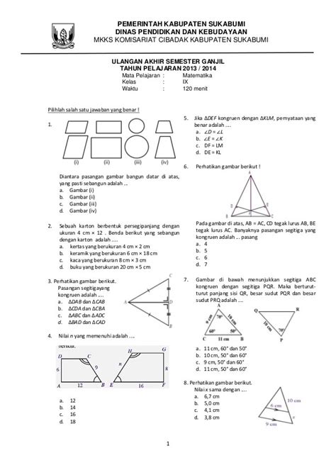 Soal UTS Matematika SMP Kelas 9 Semester 1 Kumpulan Soal Ulangan