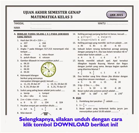 soal pat matematika kelas 3 sd semester 2 kurikulum 2013