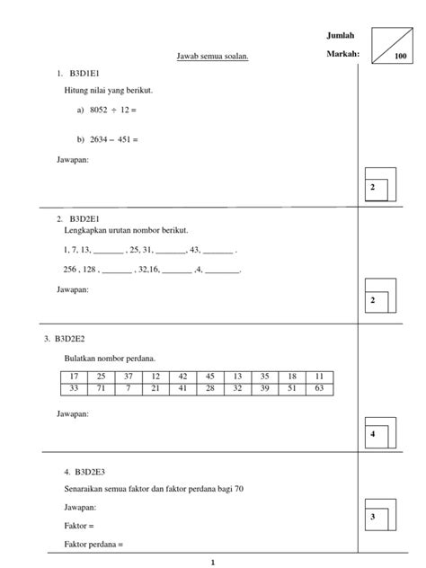 soalan tingkatan 1 matematik