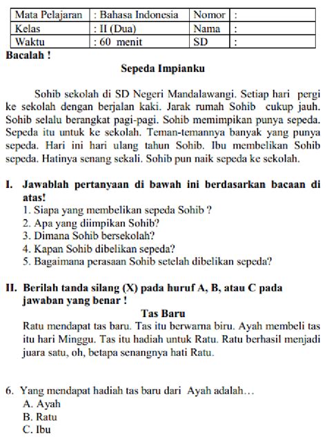 Soal Bahasa Indonesia Kelas 2 SD Semester 2