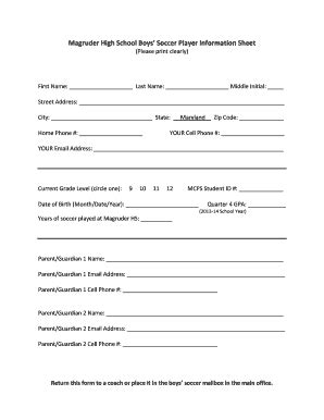 soccer player information form template