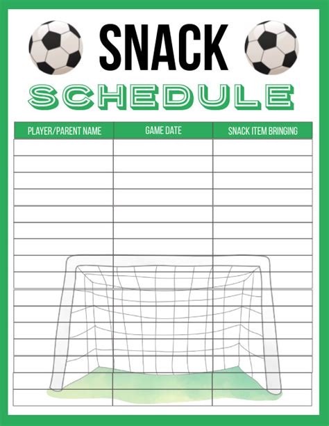 Soccer Snack Schedule Template Printable