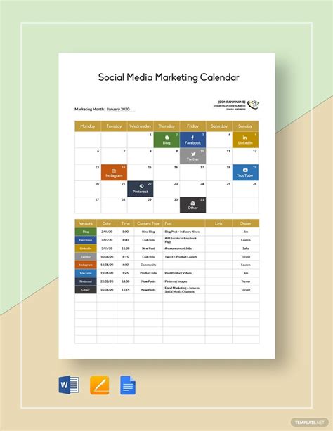 Social Media Marketing Schedule Template
