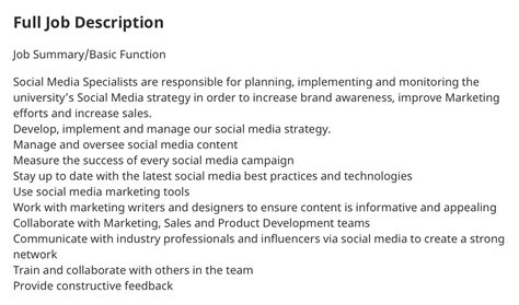 Social Media Specialist Job Description; How to Create