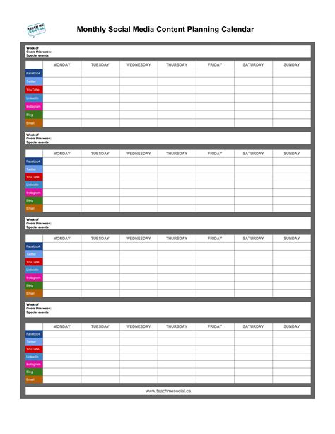 social media content calendar template