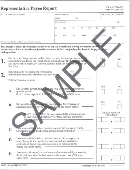 Social Security Administration Representative Payee Printable Form