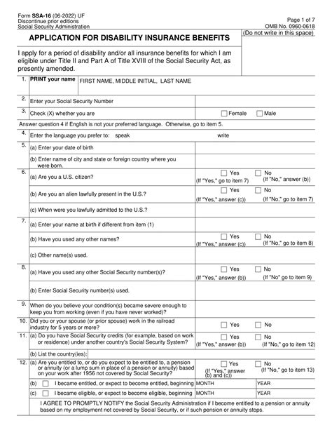 Social Security Disability Application Printable