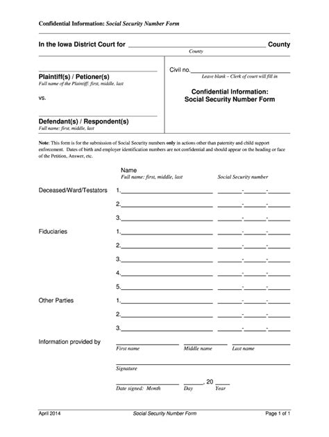 social security number form template