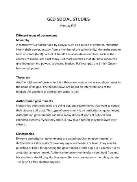 Social Studies Ged Notes