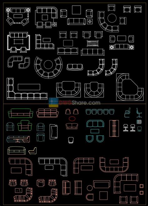 Sofa Top View Autocad Block