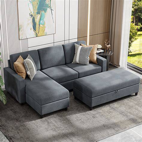 PonLiving Furniture_L Shape Sectional Sofa Set with Storage Ottoman