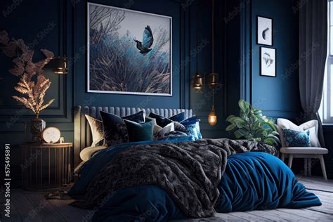 Soft Lighting in Dark Blue Bedroom