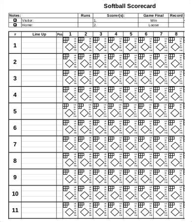 Simple Softball Score Sheet Templates at