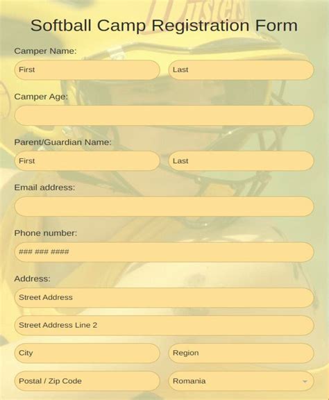 softball camp registration form template