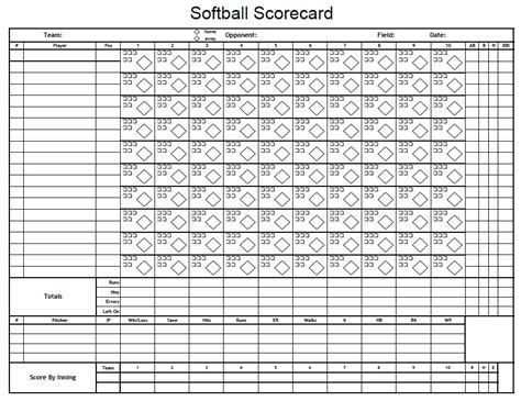 Softball Score Sheets Printable