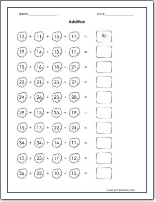 Softschools Math Addition Worksheets