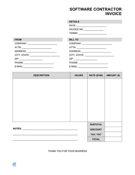 Software Contractor Invoice Template