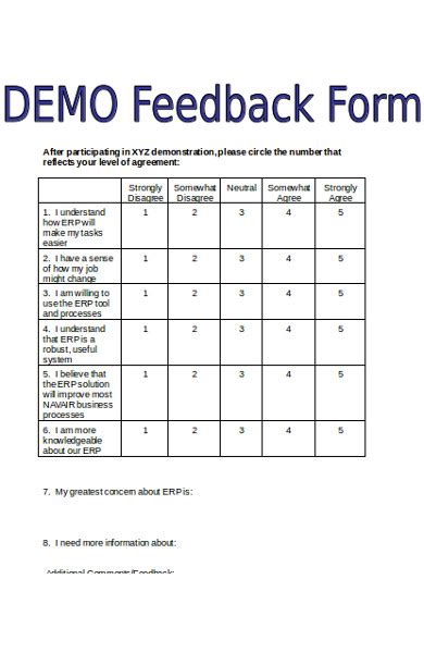 software demo feedback form template