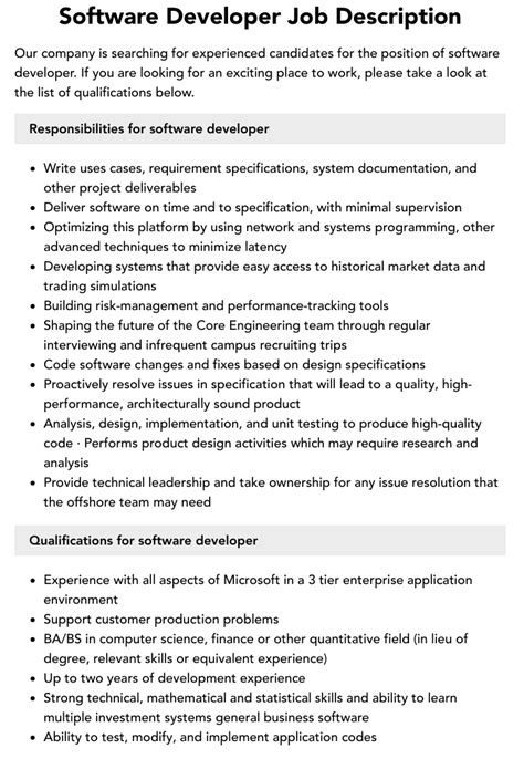 software developer job description and salary