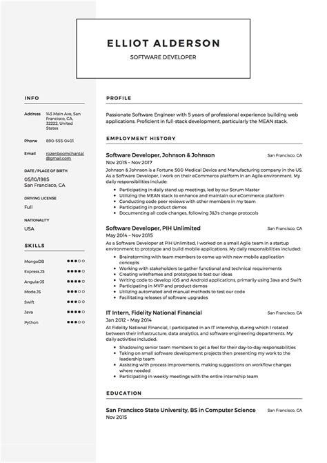 software developer resume sample