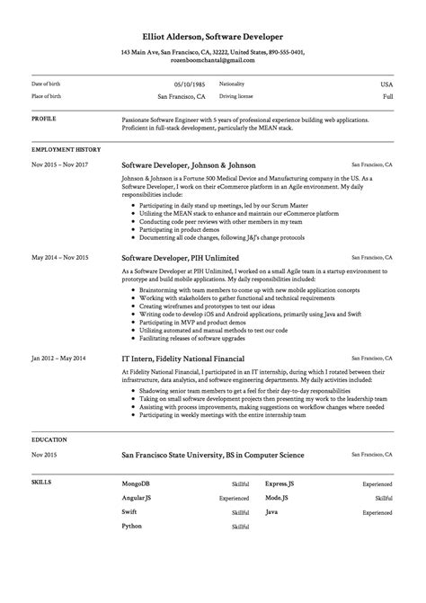 software developer resume sample experienced