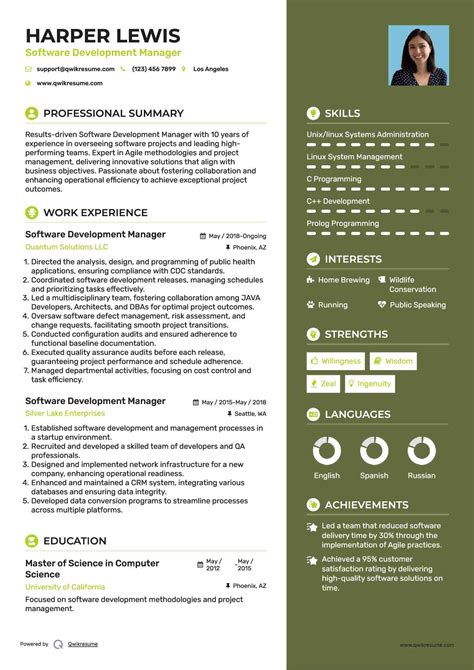 software development manager cv example