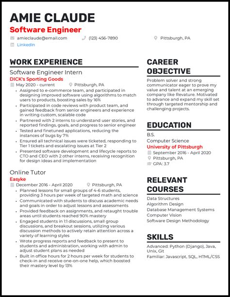 software engineering cv examples